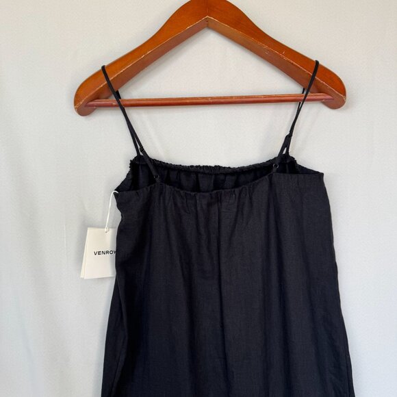 Venroy Black Gathered Linen Square Neck Strappy Column Shift Maxi Dress Size M - Picture 9 of 15